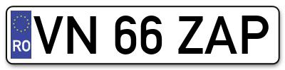 Placuta inmatriculare numar auto  VN-66-ZAP, VN 66 ZAP, VN66ZAP