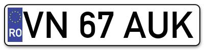 Placuta inmatriculare numar auto  VN-67-AUK, VN 67 AUK, VN67AUK