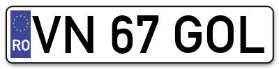 Placuta inmatriculare numar auto  VN-67-GOL, VN 67 GOL, VN67GOL