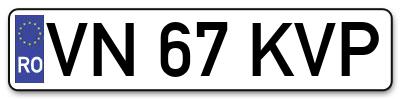 Placuta inmatriculare numar auto  VN-67-KVP, VN 67 KVP, VN67KVP