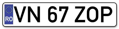 Placuta inmatriculare numar auto  VN-67-ZOP, VN 67 ZOP, VN67ZOP