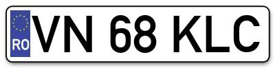 Placuta inmatriculare numar auto  VN-68-KLC, VN 68 KLC, VN68KLC