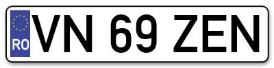 Placuta inmatriculare numar auto  VN-69-ZEN, VN 69 ZEN, VN69ZEN