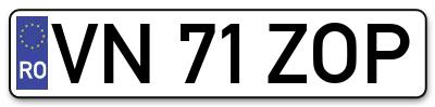 Placuta inmatriculare numar auto  VN-71-ZOP, VN 71 ZOP, VN71ZOP