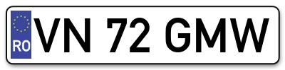 Placuta inmatriculare numar auto  VN-72-GMW, VN 72 GMW, VN72GMW