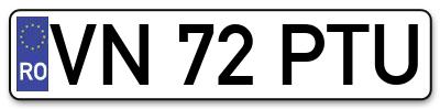 Placuta inmatriculare numar auto  VN-72-PTU, VN 72 PTU, VN72PTU