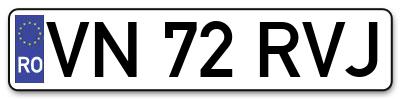 Placuta inmatriculare numar auto  VN-72-RVJ, VN 72 RVJ, VN72RVJ