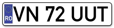 Placuta inmatriculare numar auto  VN-72-UUT, VN 72 UUT, VN72UUT