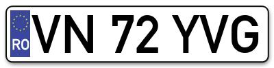 Placuta inmatriculare numar auto  VN-72-YVG, VN 72 YVG, VN72YVG