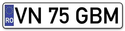 Placuta inmatriculare numar auto  VN-75-GBM, VN 75 GBM, VN75GBM