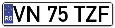 Placuta inmatriculare numar auto  VN-75-TZF, VN 75 TZF, VN75TZF