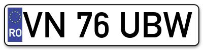 Placuta inmatriculare numar auto  VN-76-UBW, VN 76 UBW, VN76UBW