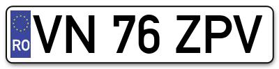 Placuta inmatriculare numar auto  VN-76-ZPV, VN 76 ZPV, VN76ZPV