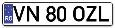 Placuta inmatriculare numar auto  VN-80-OZL, VN 80 OZL, VN80OZL