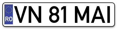 Placuta inmatriculare numar auto  VN-81-MAI, VN 81 MAI, VN81MAI