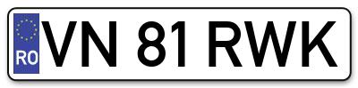 Placuta inmatriculare numar auto  VN-81-RWK, VN 81 RWK, VN81RWK