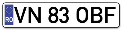 Placuta inmatriculare numar auto  VN-83-OBF, VN 83 OBF, VN83OBF
