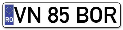 Placuta inmatriculare numar auto  VN-85-BOR, VN 85 BOR, VN85BOR