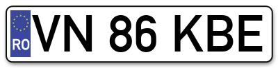 Placuta inmatriculare numar auto  VN-86-KBE, VN 86 KBE, VN86KBE