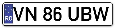 Placuta inmatriculare numar auto  VN-86-UBW, VN 86 UBW, VN86UBW