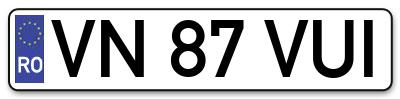Placuta inmatriculare numar auto  VN-87-VUI, VN 87 VUI, VN87VUI