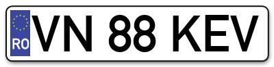 Placuta inmatriculare numar auto  VN-88-KEV, VN 88 KEV, VN88KEV