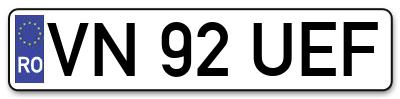 Placuta inmatriculare numar auto  VN-92-UEF, VN 92 UEF, VN92UEF