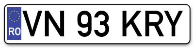 Placuta inmatriculare numar auto  VN-93-KRY, VN 93 KRY, VN93KRY
