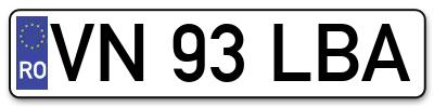 Placuta inmatriculare numar auto  VN-93-LBA, VN 93 LBA, VN93LBA