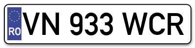 Placuta inmatriculare numar auto  VN-933-WCR, VN 933 WCR, VN933WCR