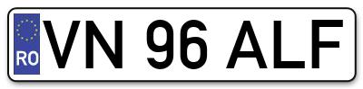 Placuta inmatriculare numar auto  VN-96-ALF, VN 96 ALF, VN96ALF