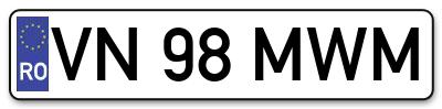 Placuta inmatriculare numar auto  VN-98-MWM, VN 98 MWM, VN98MWM