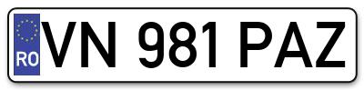 Placuta inmatriculare numar auto  VN-981-PAZ, VN 981 PAZ, VN981PAZ