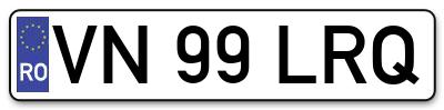 Placuta inmatriculare numar auto  VN-99-LRQ, VN 99 LRQ, VN99LRQ