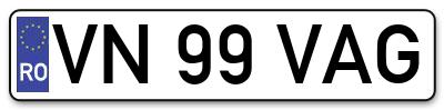 Placuta inmatriculare numar auto  VN-99-VAG, VN 99 VAG, VN99VAG