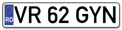 Placuta inmatriculare numar auto  VR-62-GYN, VR 62 GYN, VR62GYN