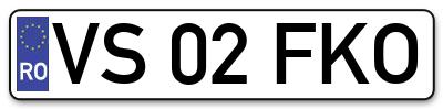 Placuta inmatriculare numar auto  VS-02-FKO, VS 02 FKO, VS02FKO