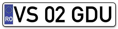 Placuta inmatriculare numar auto  VS-02-GDU, VS 02 GDU, VS02GDU