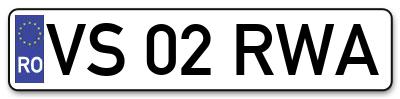 Placuta inmatriculare numar auto  VS-02-RWA, VS 02 RWA, VS02RWA