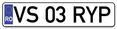 Placuta inmatriculare numar auto  VS-03-RYP, VS 03 RYP, VS03RYP