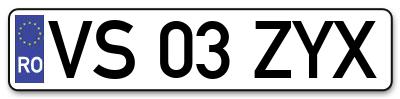 Placuta inmatriculare numar auto  VS-03-ZYX, VS 03 ZYX, VS03ZYX