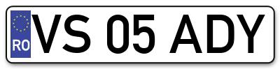 Placuta inmatriculare numar auto  VS-05-ADY, VS 05 ADY, VS05ADY