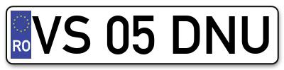 Placuta inmatriculare numar auto  VS-05-DNU, VS 05 DNU, VS05DNU