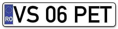 Placuta inmatriculare numar auto  VS-06-PET, VS 06 PET, VS06PET