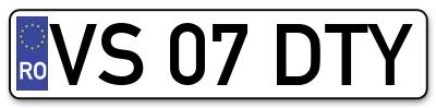 Placuta inmatriculare numar auto  VS-07-DTY, VS 07 DTY, VS07DTY