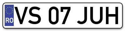 Placuta inmatriculare numar auto  VS-07-JUH, VS 07 JUH, VS07JUH