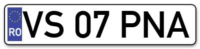 Placuta inmatriculare numar auto  VS-07-PNA, VS 07 PNA, VS07PNA