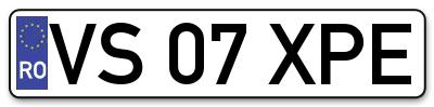 Placuta inmatriculare numar auto  VS-07-XPE, VS 07 XPE, VS07XPE