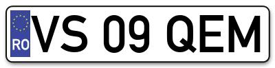 Placuta inmatriculare numar auto  VS-09-QEM, VS 09 QEM, VS09QEM