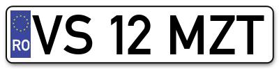 Placuta inmatriculare numar auto  VS-12-MZT, VS 12 MZT, VS12MZT